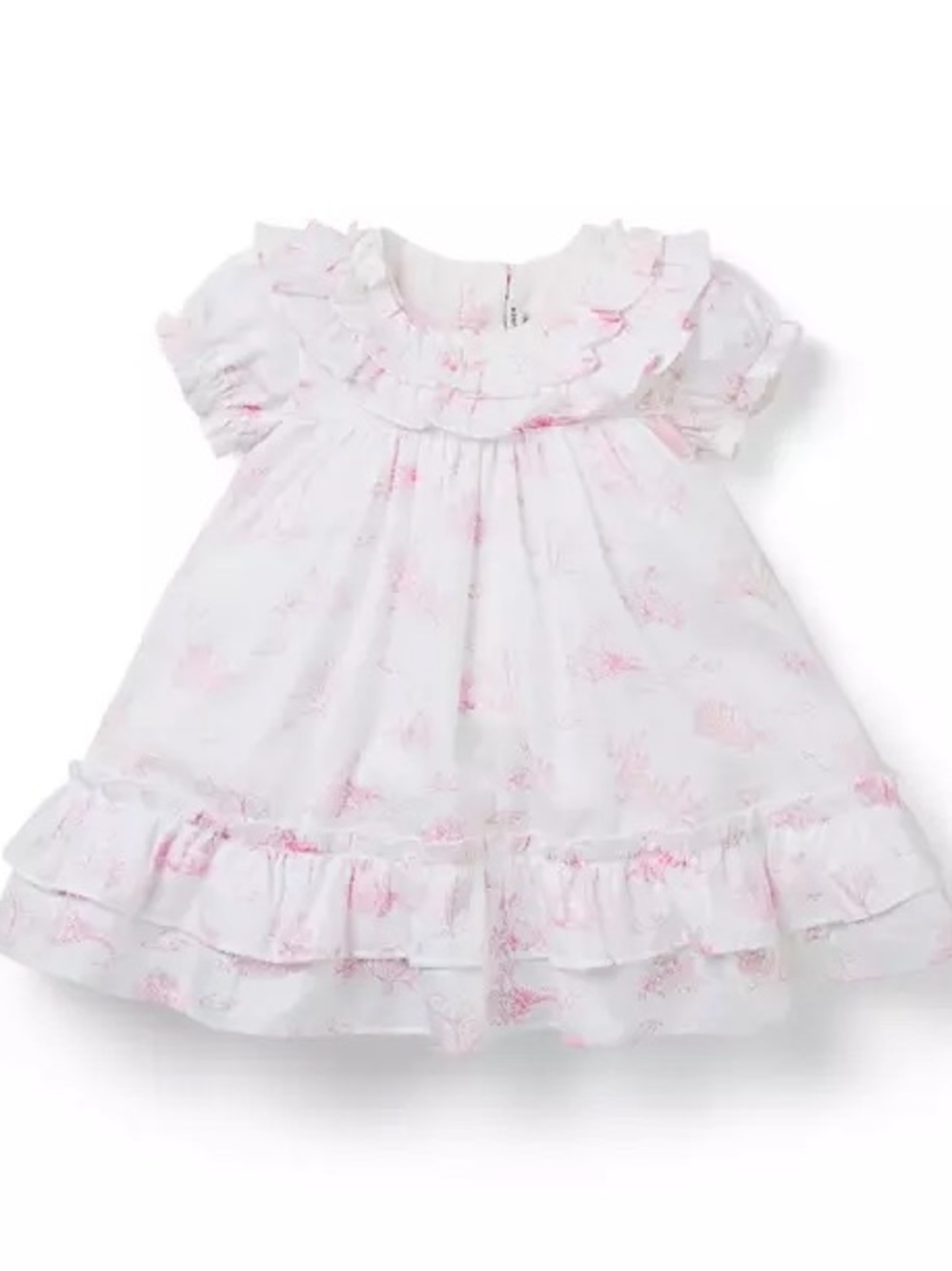 Janie and Jack Baby Bunny Toile Ruffle Dress Pink 3-6M